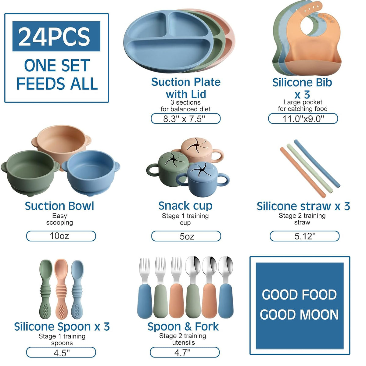 24 Pack Silicone Baby Feeding Set Baby LED Weaning Set, Lavender