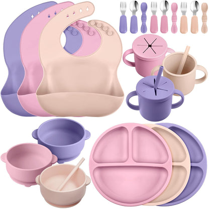 24 Pack Silicone Baby Feeding Set Baby LED Weaning Set, Lavender