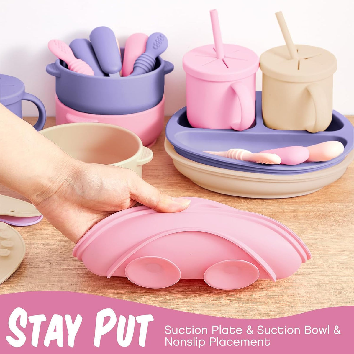24 Pack Silicone Baby Feeding Set Baby LED Weaning Set, Lavender