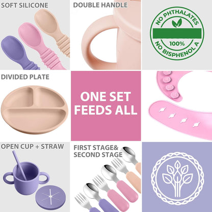 24 Pack Silicone Baby Feeding Set Baby LED Weaning Set, Lavender