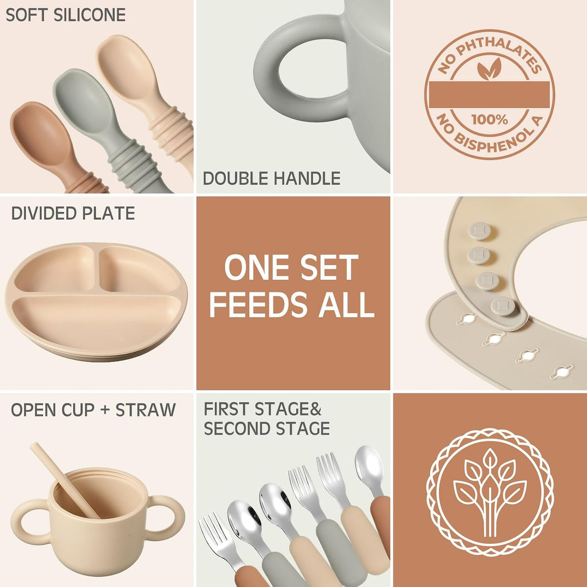 24 Pack Silicone Baby Feeding Set Baby LED Weaning Set, Lavender