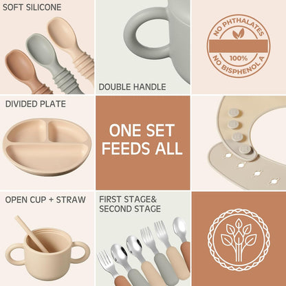 24 Pack Silicone Baby Feeding Set Baby LED Weaning Set, Lavender