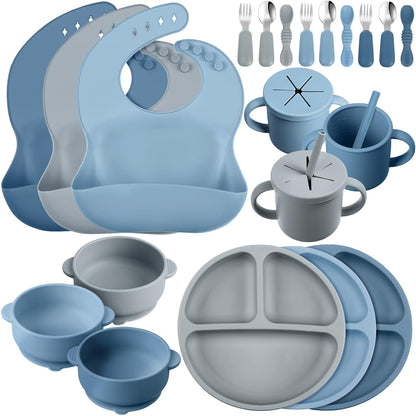24 Pack Silicone Baby Feeding Set Baby LED Weaning Set, Lavender