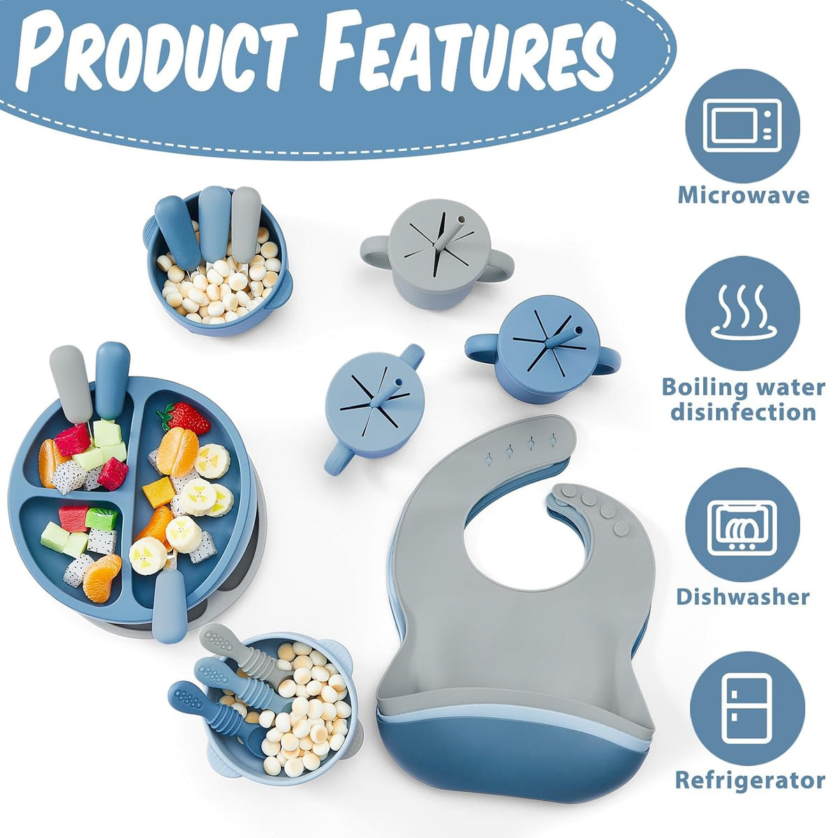 24 Pack Silicone Baby Feeding Set Baby LED Weaning Set, Lavender
