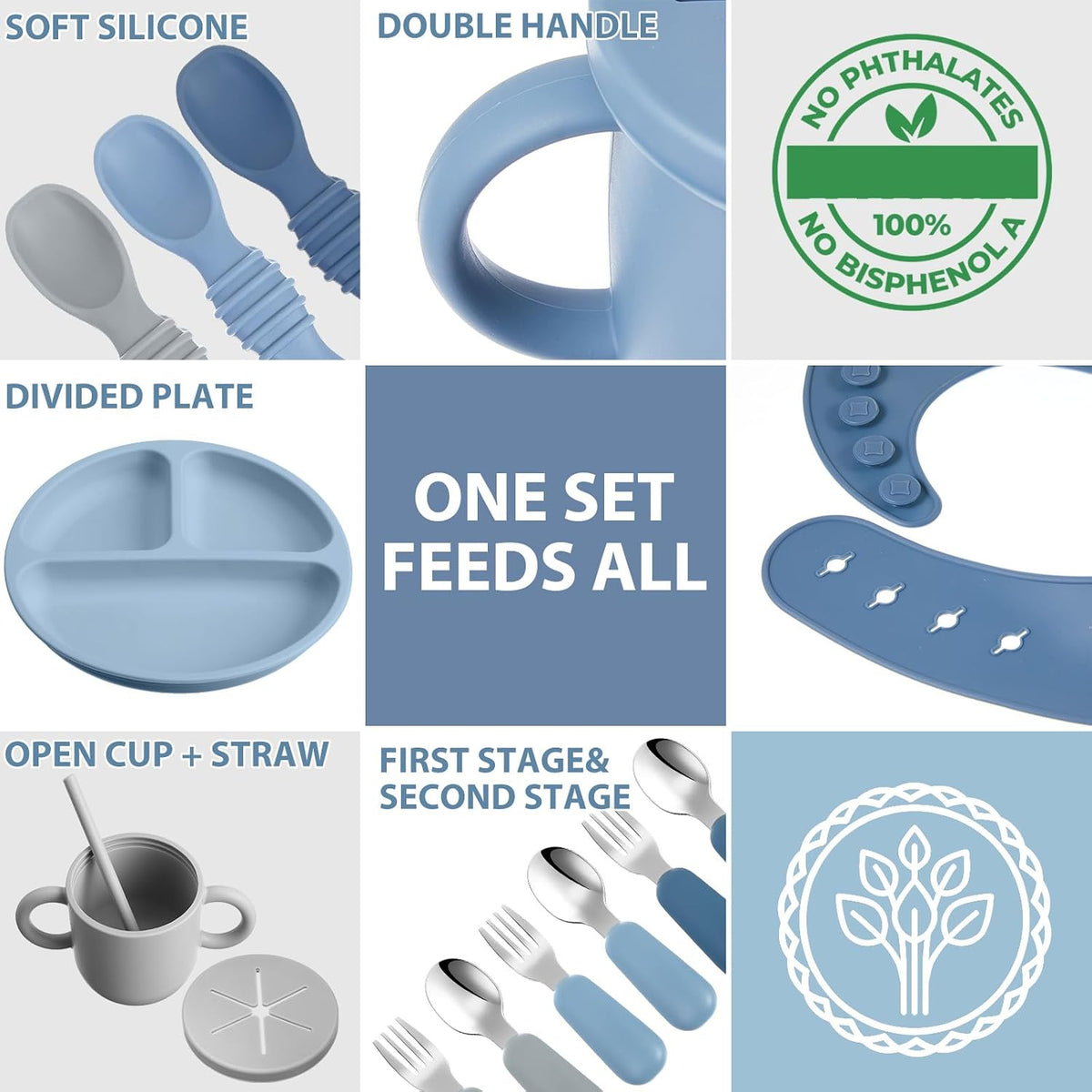 24 Pack Silicone Baby Feeding Set Baby LED Weaning Set, Lavender