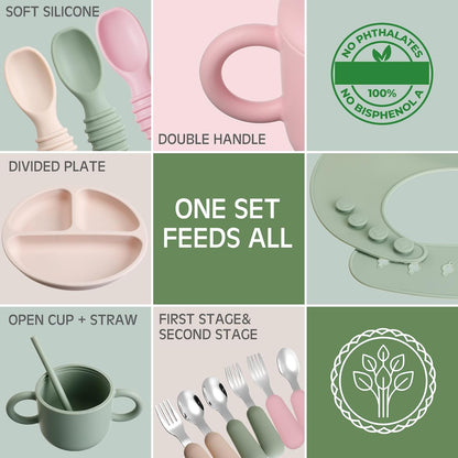 24 Pack Silicone Baby Feeding Set Baby LED Weaning Set, Lavender