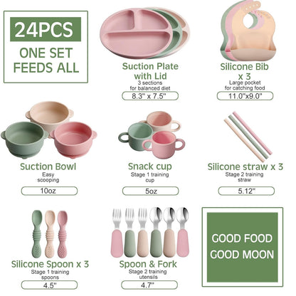 24 Pack Silicone Baby Feeding Set Baby LED Weaning Set, Lavender