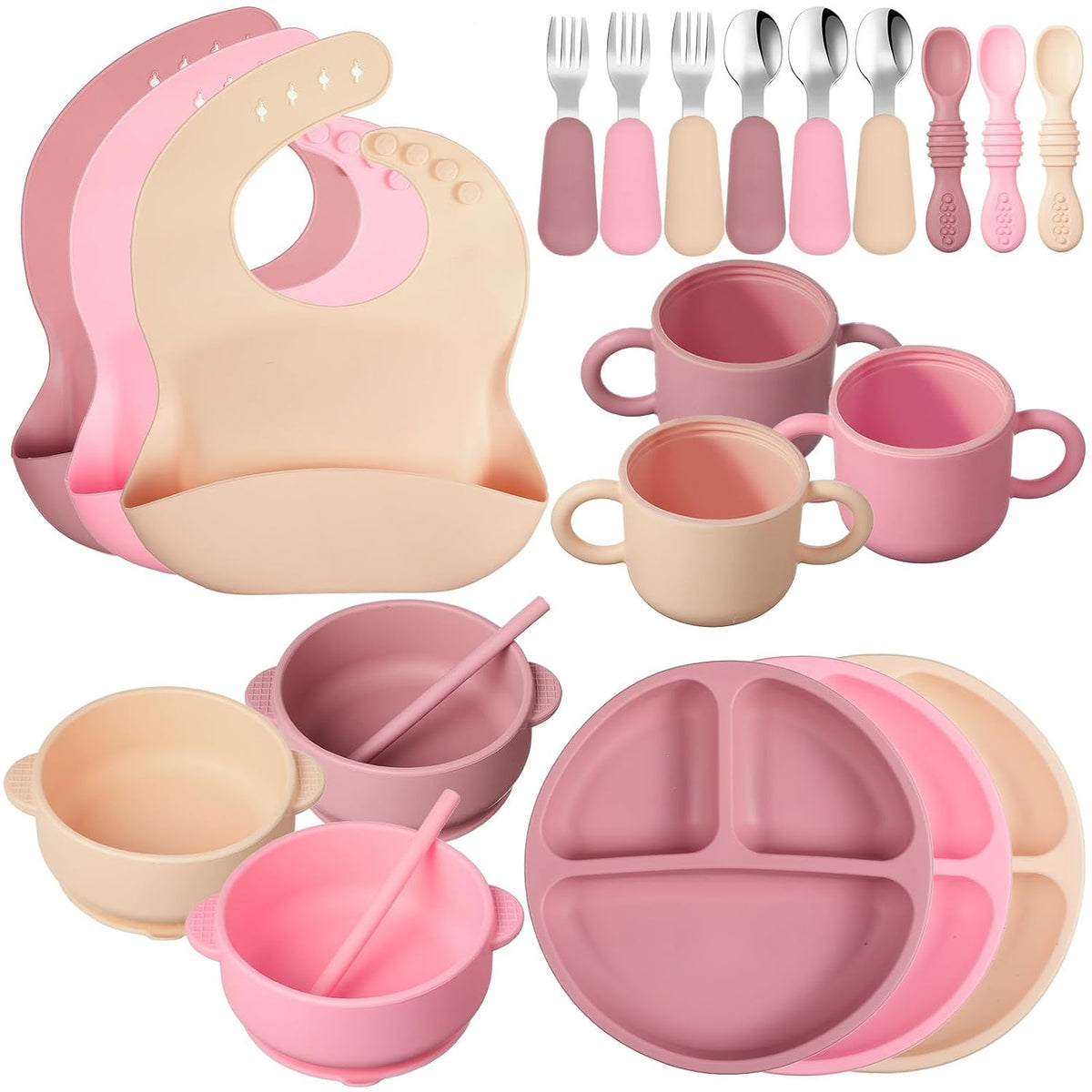 24 Pack Silicone Baby Feeding Set Baby LED Weaning Set, Lavender