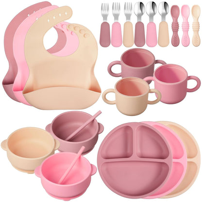 24 Pack Silicone Baby Feeding Set Baby LED Weaning Set, Lavender
