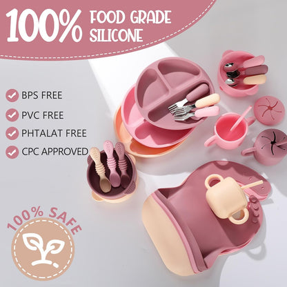 24 Pack Silicone Baby Feeding Set Baby LED Weaning Set, Lavender