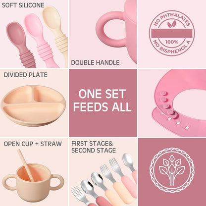 24 Pack Silicone Baby Feeding Set Baby LED Weaning Set, Lavender