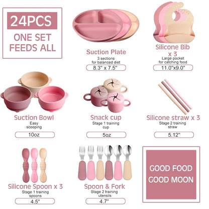 24 Pack Silicone Baby Feeding Set Baby LED Weaning Set, Lavender
