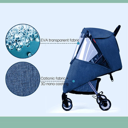 Stroller Rain Cover Universal Baby Stroller Weather Shield Waterproof Pushchair Rain Cover Protection Travel Baby Pram Rain Cover Outdoor Wind Snow Protection Weather Shield Winter Stroller Accessory