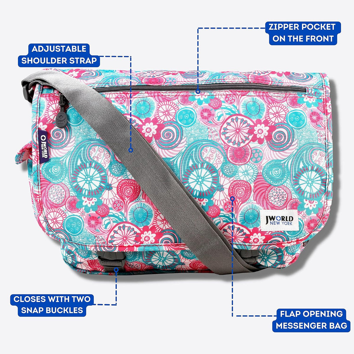 New York Terry Messenger Bag for Women Girls School Kids