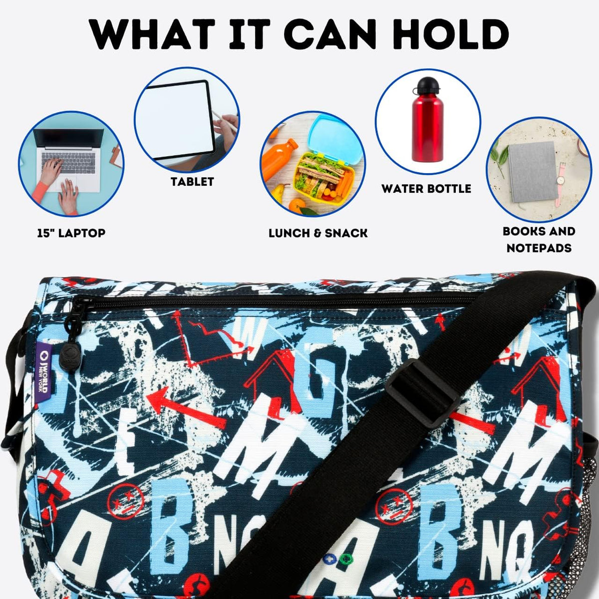 New York Terry Messenger Bag for Women Girls School Kids