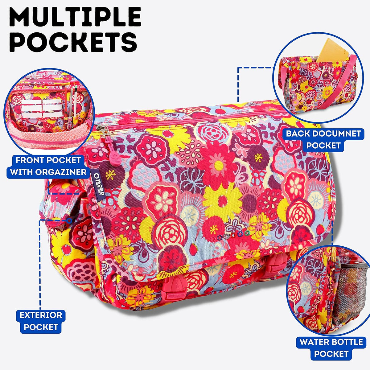 New York Terry Messenger Bag for Women Girls School Kids
