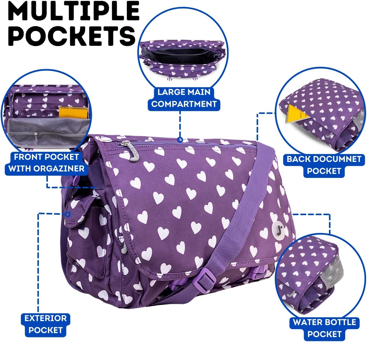 New York Terry Messenger Bag for Women Girls School Kids