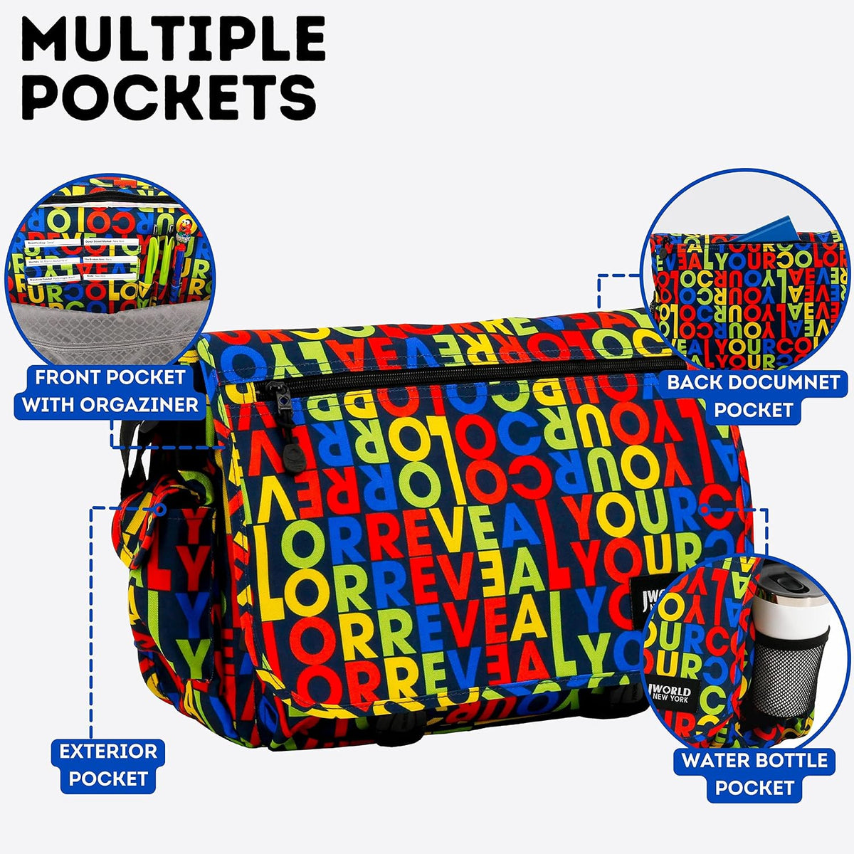 New York Terry Messenger Bag for Women Girls School Kids
