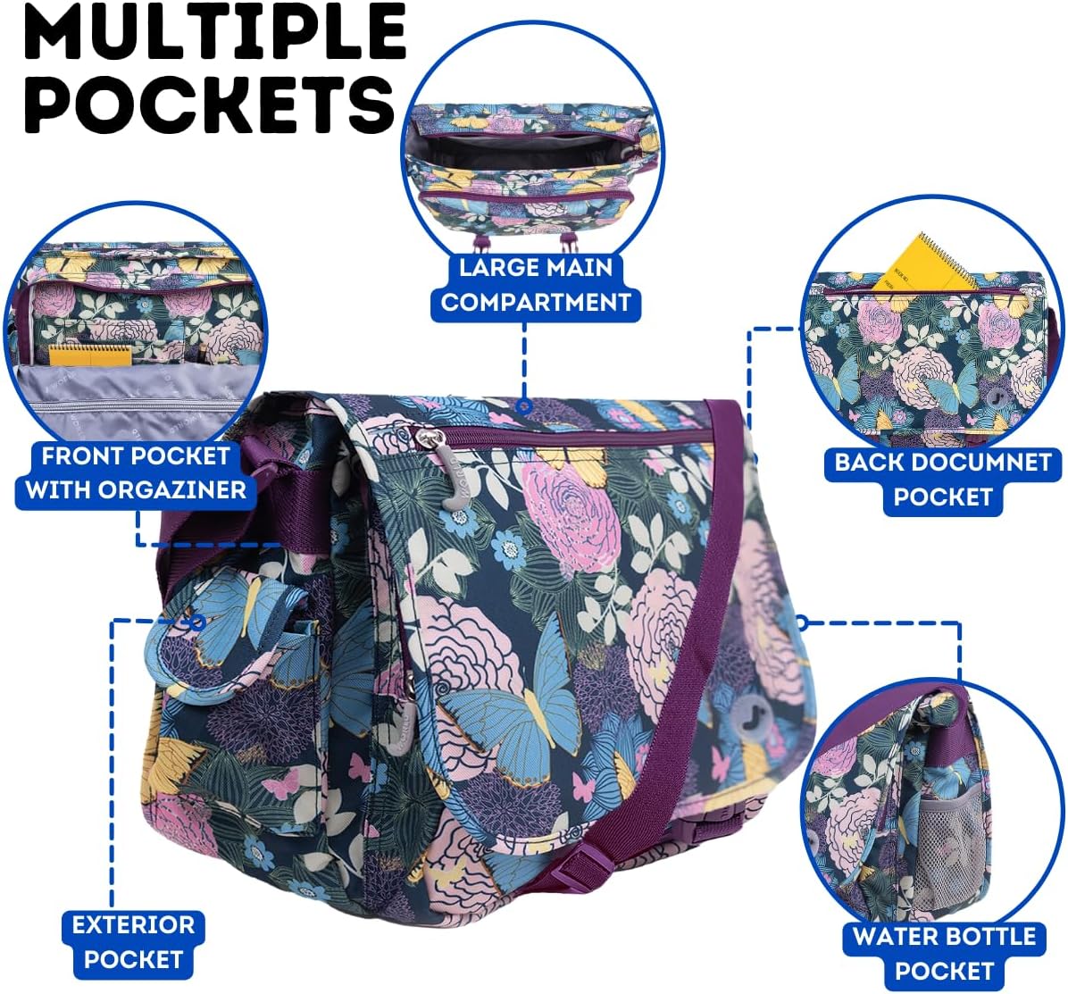 New York Terry Messenger Bag for Women Girls School Kids