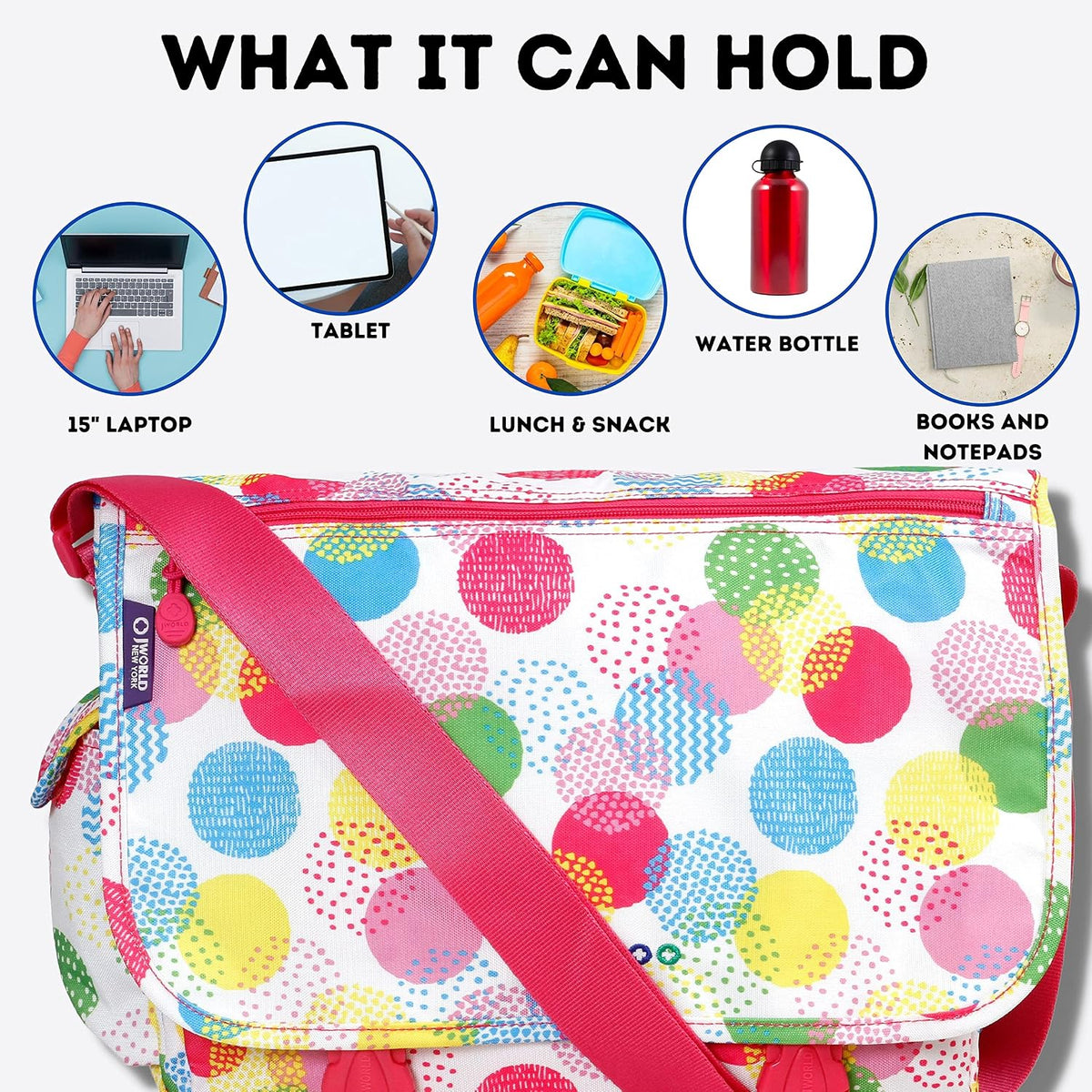 New York Terry Messenger Bag for Women Girls School Kids