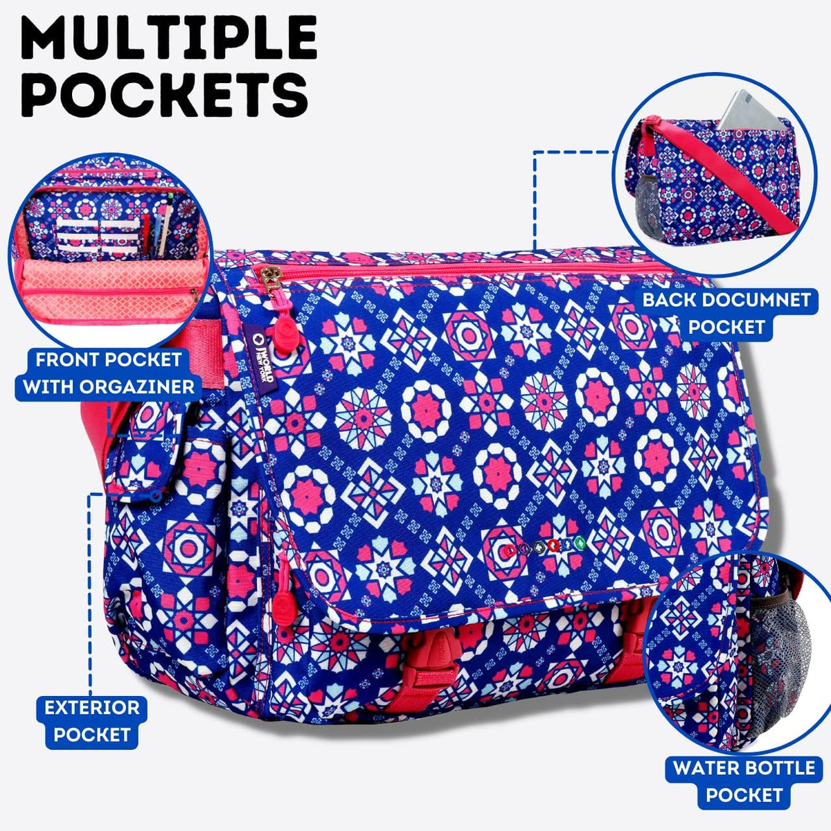 New York Terry Messenger Bag for Women Girls School Kids