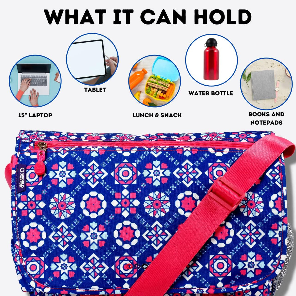 New York Terry Messenger Bag for Women Girls School Kids