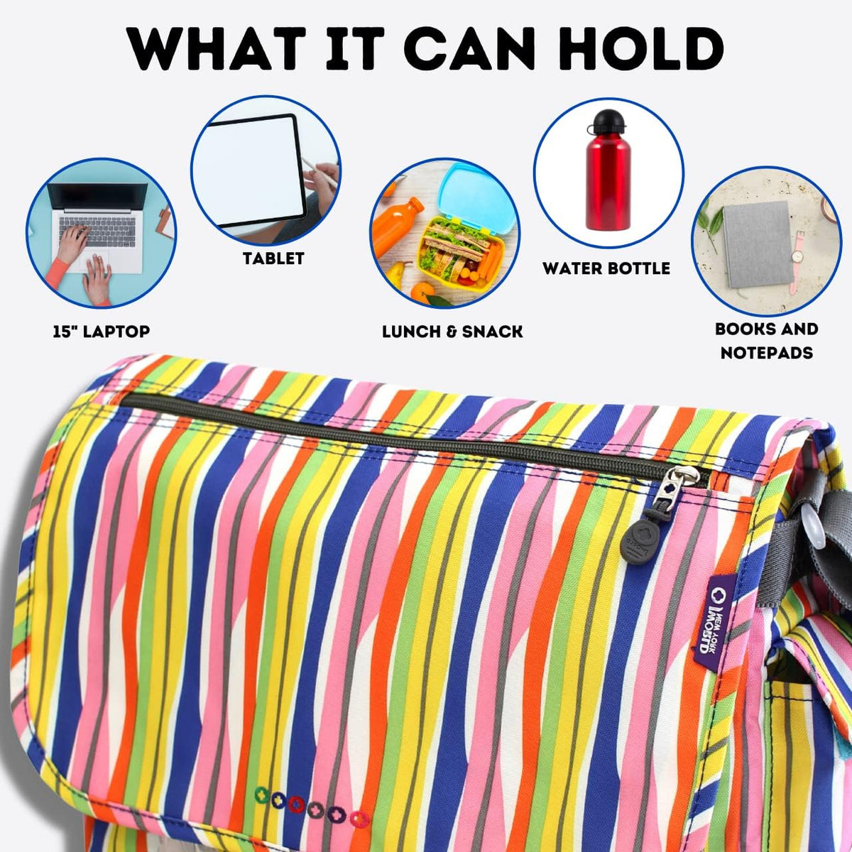 New York Terry Messenger Bag for Women Girls School Kids