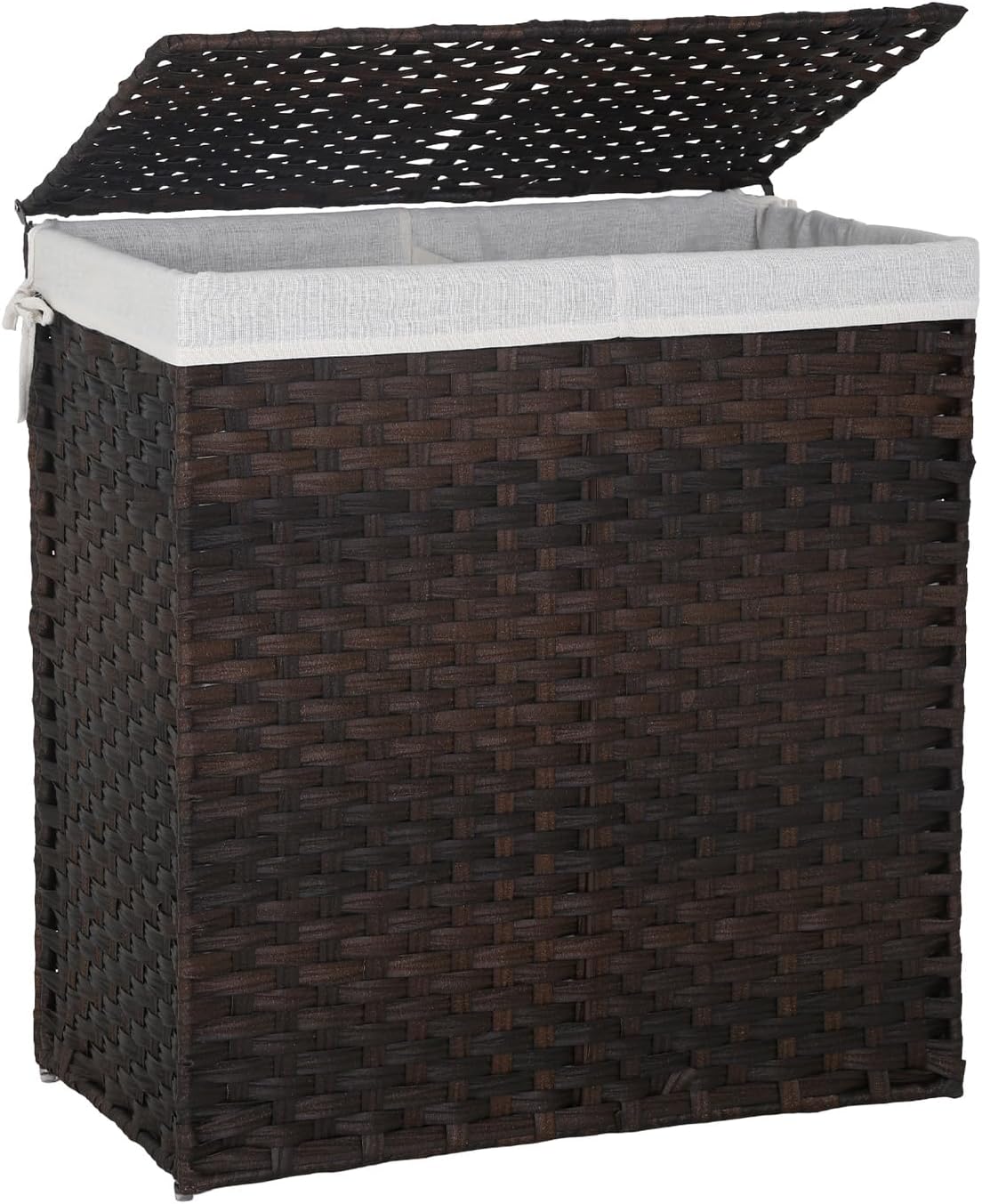 Handwoven Laundry Hamper with Lid, 110L Foldable Rattan Clothes Basket with 2 Removable Liners & 6 Mesh Laundry Bags for Bathroom Bedroom, Grey