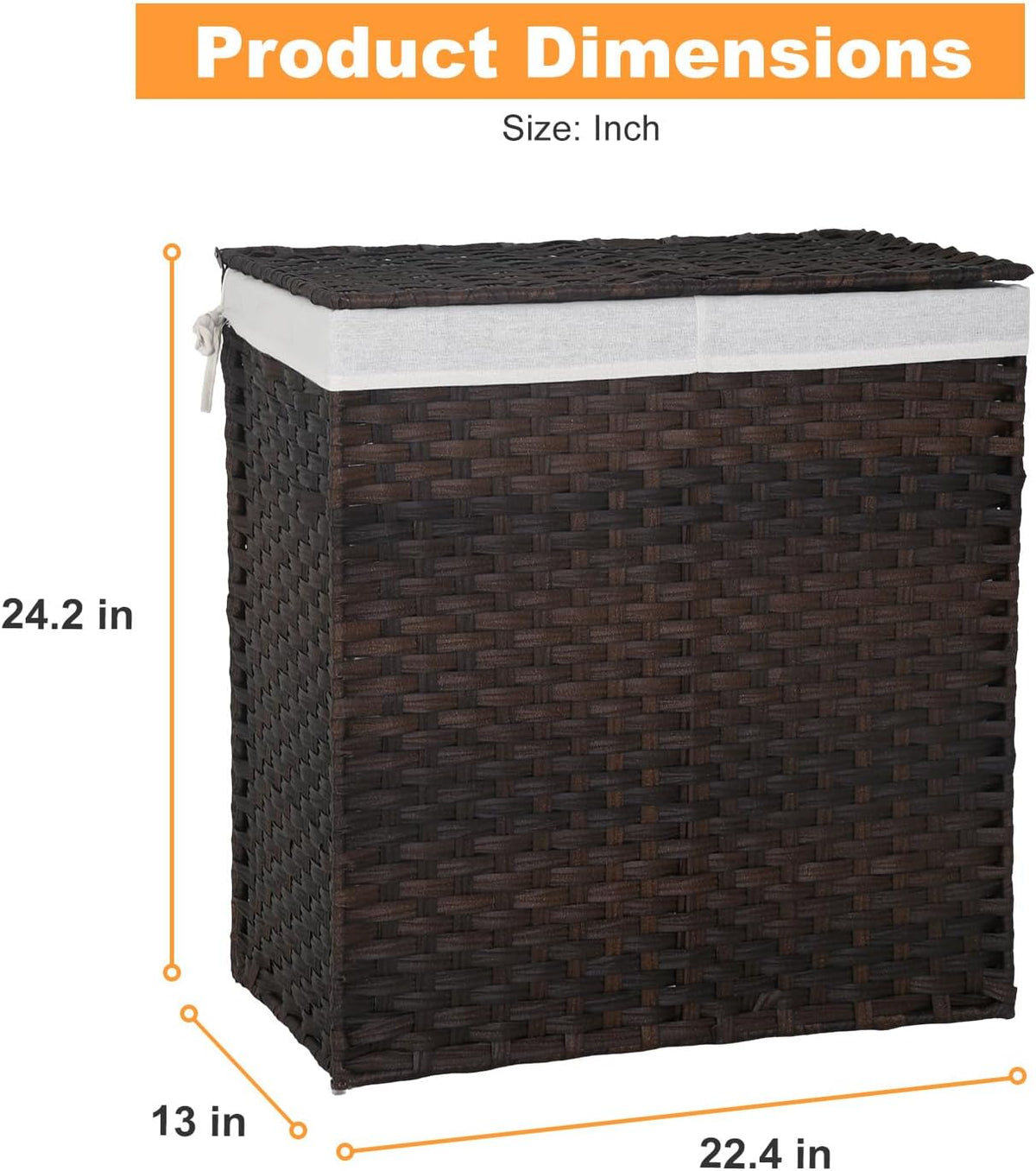 Handwoven Laundry Hamper with Lid, 110L Foldable Rattan Clothes Basket with 2 Removable Liners & 6 Mesh Laundry Bags for Bathroom Bedroom, Grey