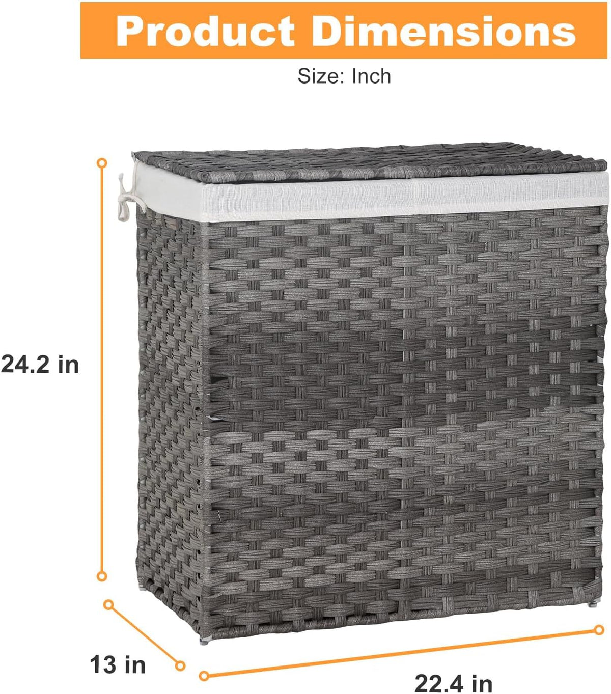 Handwoven Laundry Hamper with Lid, 110L Foldable Rattan Clothes Basket with 2 Removable Liners & 6 Mesh Laundry Bags for Bathroom Bedroom, Grey