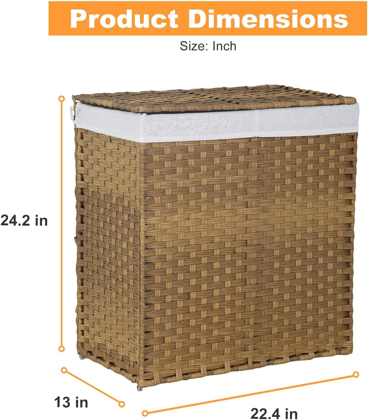 Handwoven Laundry Hamper with Lid, 110L Foldable Rattan Clothes Basket with 2 Removable Liners & 6 Mesh Laundry Bags for Bathroom Bedroom, Grey