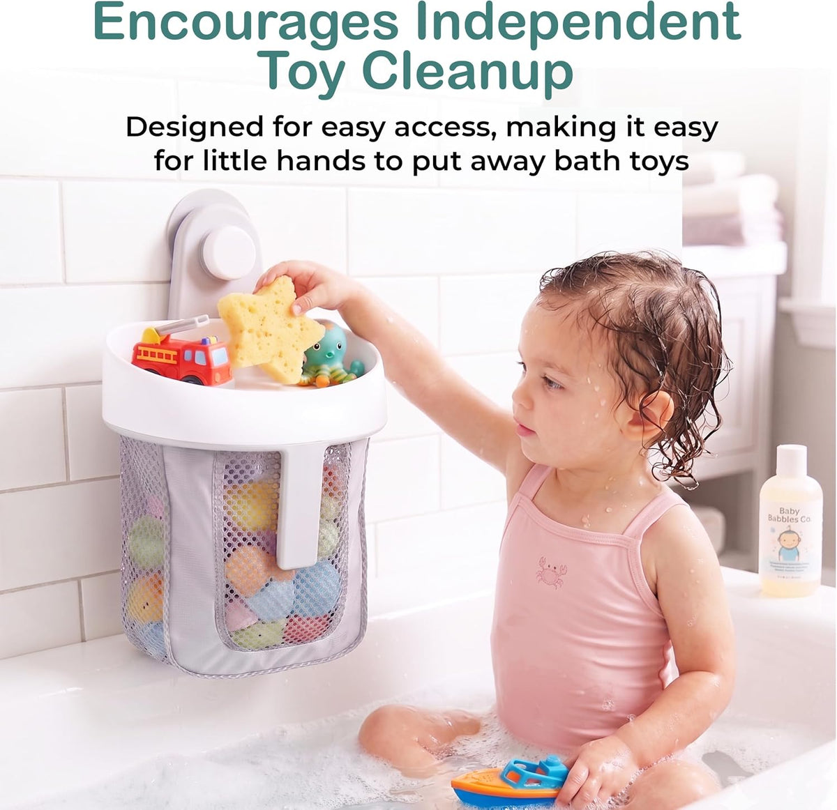 Baby Bath Toy Storage Caddy, Easy Access Mesh Storage, Kids Bath Toys Storage, Hanging Bath Toy Holder with Suction Cup, Bathtub Toy Organizer