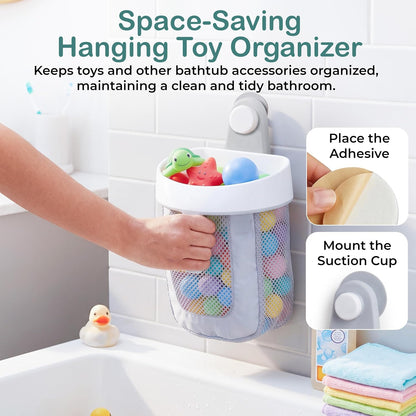 Baby Bath Toy Storage Caddy, Easy Access Mesh Storage, Kids Bath Toys Storage, Hanging Bath Toy Holder with Suction Cup, Bathtub Toy Organizer