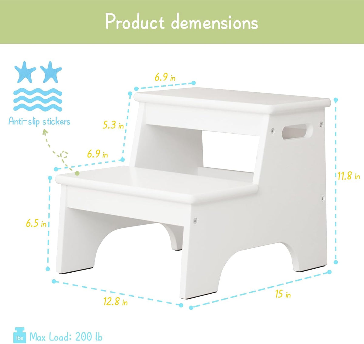 Wood Toddler Step Stool for Bathroom Sink, White Kids Toilet Step Stool for Potty Training, Small Child Baby Girl Boy 2 Stepping Stool with Handle for Kitchen Counter Nursery Bedroom Closet