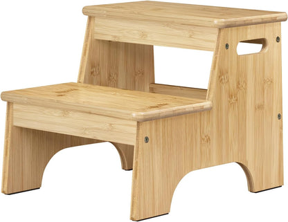 Wood Toddler Step Stool for Bathroom Sink, White Kids Toilet Step Stool for Potty Training, Small Child Baby Girl Boy 2 Stepping Stool with Handle for Kitchen Counter Nursery Bedroom Closet