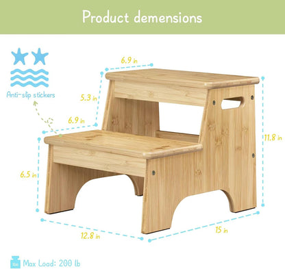 Wood Toddler Step Stool for Bathroom Sink, White Kids Toilet Step Stool for Potty Training, Small Child Baby Girl Boy 2 Stepping Stool with Handle for Kitchen Counter Nursery Bedroom Closet