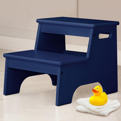 Wood Toddler Step Stool for Bathroom Sink, White Kids Toilet Step Stool for Potty Training, Small Child Baby Girl Boy 2 Stepping Stool with Handle for Kitchen Counter Nursery Bedroom Closet