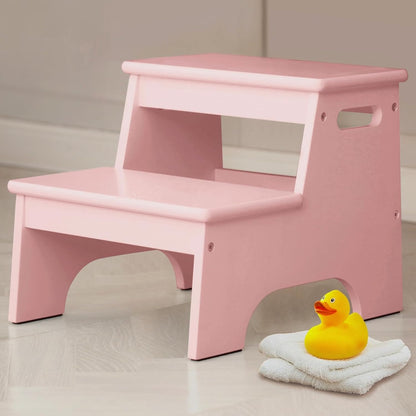 Wood Toddler Step Stool for Bathroom Sink, White Kids Toilet Step Stool for Potty Training, Small Child Baby Girl Boy 2 Stepping Stool with Handle for Kitchen Counter Nursery Bedroom Closet