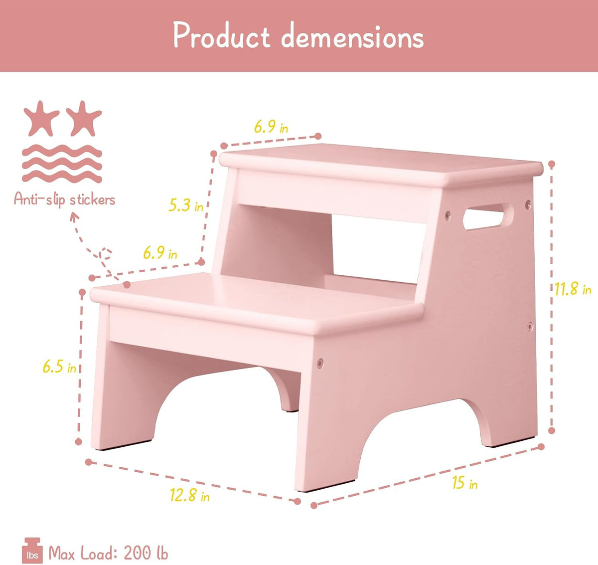 Wood Toddler Step Stool for Bathroom Sink, White Kids Toilet Step Stool for Potty Training, Small Child Baby Girl Boy 2 Stepping Stool with Handle for Kitchen Counter Nursery Bedroom Closet