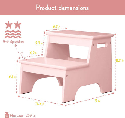 Wood Toddler Step Stool for Bathroom Sink, White Kids Toilet Step Stool for Potty Training, Small Child Baby Girl Boy 2 Stepping Stool with Handle for Kitchen Counter Nursery Bedroom Closet