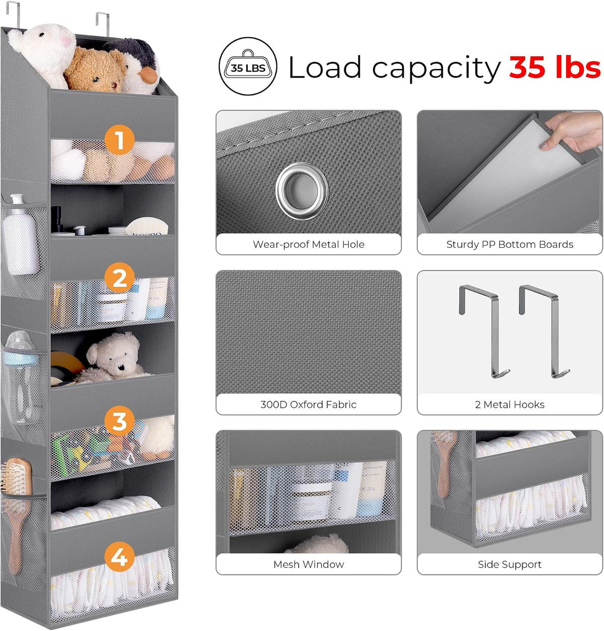 Over the Door Organizer, 4-Shelf Behind the Door Storage