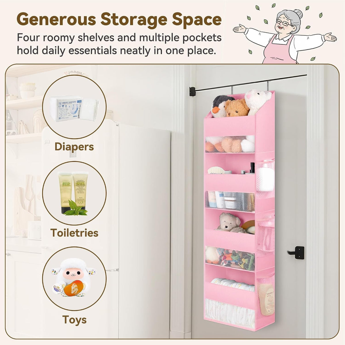 Over the Door Organizer, 4-Shelf Behind the Door Storage