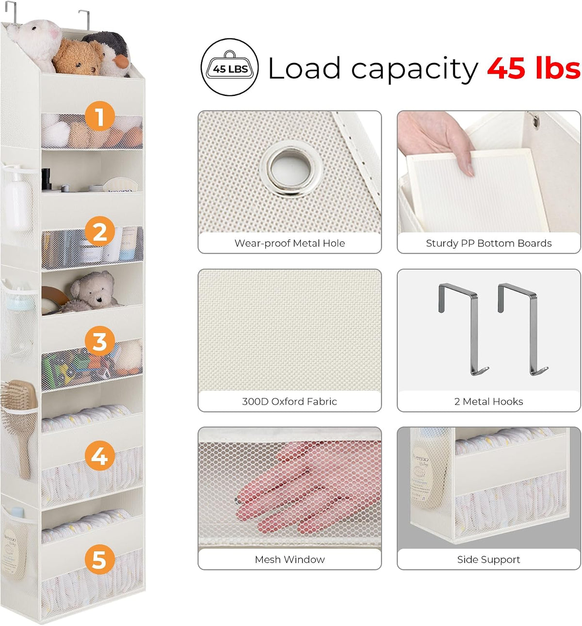 Over the Door Organizer, 4-Shelf Behind the Door Storage