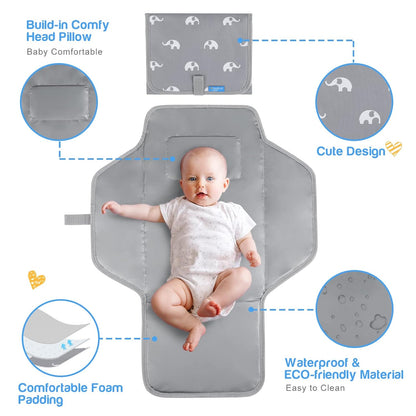 Portable Changing Pad Travel - Waterproof Compact Diaper Changing Mat - Lightweight & Foldable Changing Station, Newborn Shower Gifts