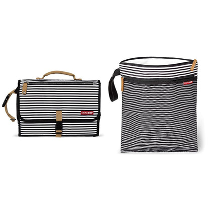 Portable Baby Changing Pad Pronto Black & White Stripe and Wet Dry Bag Grab & Go Black & White Stripe