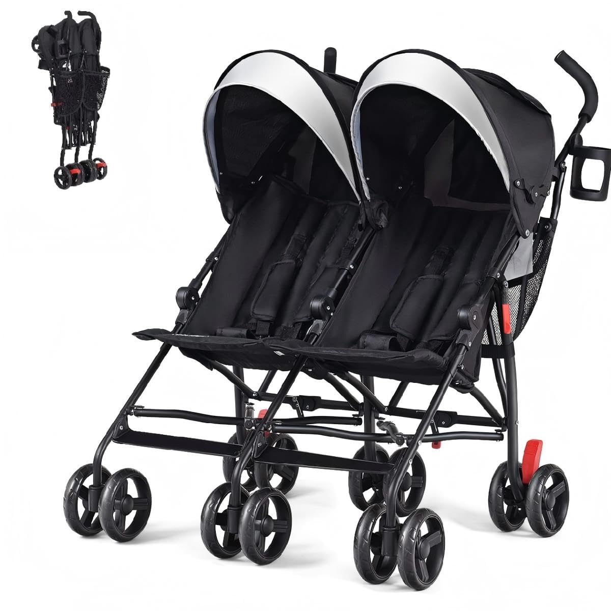 Double Umbrella Stroller, Side by Side Infant Lightweight Stroller, Quick Fold Compact for Travel, Cup Holder, Storage Bag, Folding Twin Stroller Newborn and Toddler(Blue)