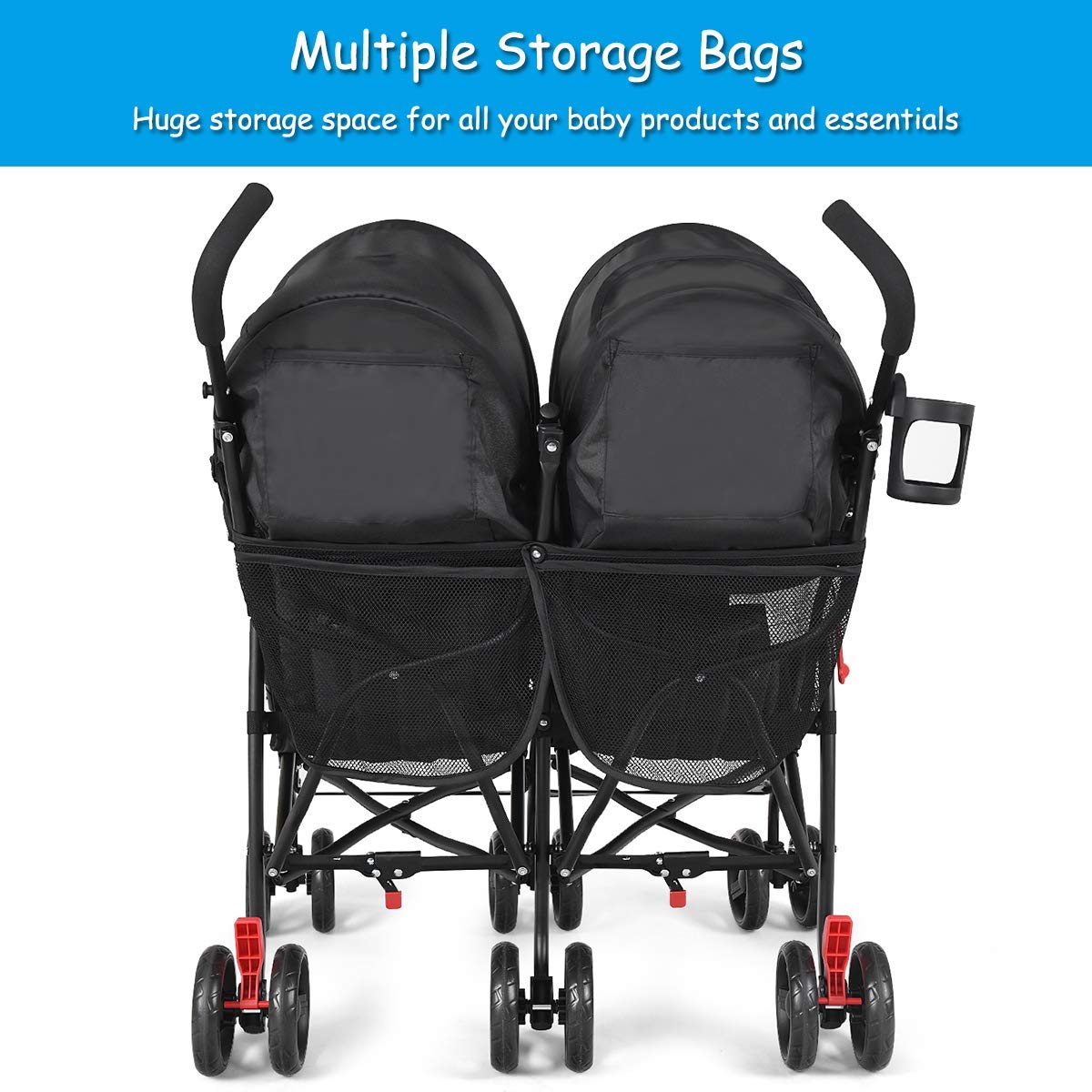 Double Umbrella Stroller, Side by Side Infant Lightweight Stroller, Quick Fold Compact for Travel, Cup Holder, Storage Bag, Folding Twin Stroller Newborn and Toddler(Blue)