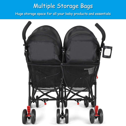 Double Umbrella Stroller, Side by Side Infant Lightweight Stroller, Quick Fold Compact for Travel, Cup Holder, Storage Bag, Folding Twin Stroller Newborn and Toddler(Blue)