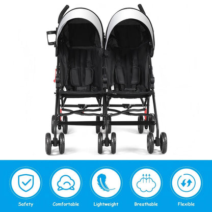 Double Umbrella Stroller, Side by Side Infant Lightweight Stroller, Quick Fold Compact for Travel, Cup Holder, Storage Bag, Folding Twin Stroller Newborn and Toddler(Blue)