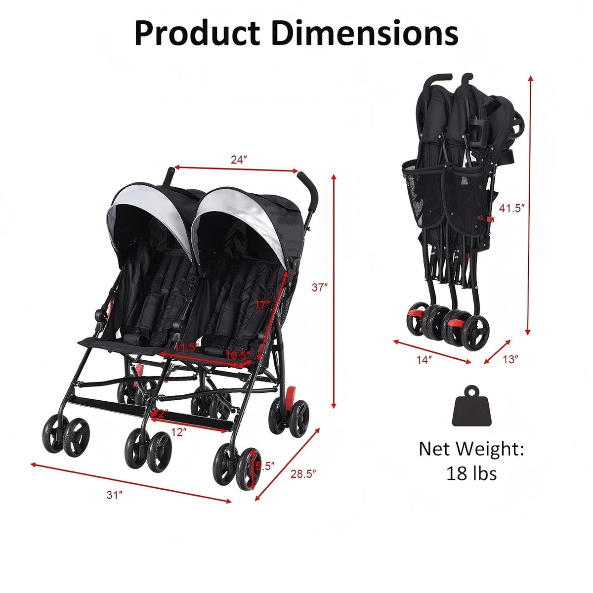 Double Umbrella Stroller, Side by Side Infant Lightweight Stroller, Quick Fold Compact for Travel, Cup Holder, Storage Bag, Folding Twin Stroller Newborn and Toddler(Blue)